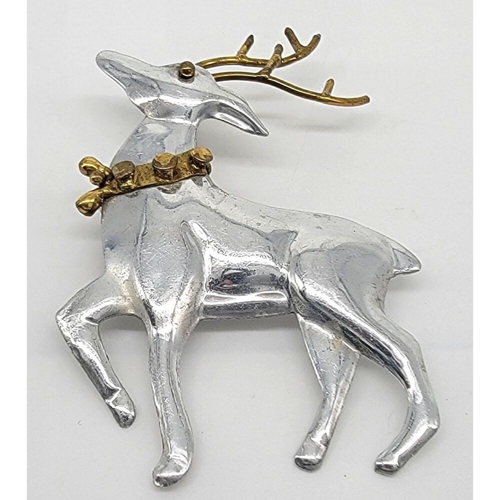 Reindeer Deer Brooch Pendant Silver Tone Gold Tone Holiday Woodland Vintage